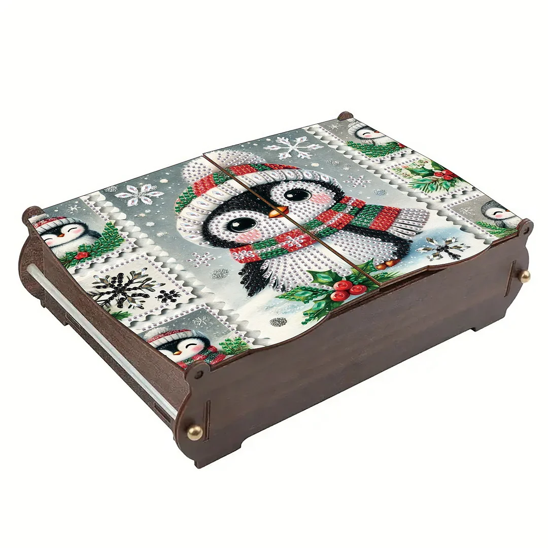 5D DIY Diamond Art Crystal Storage Wooden Case Kit for Home Decor (Penguin)