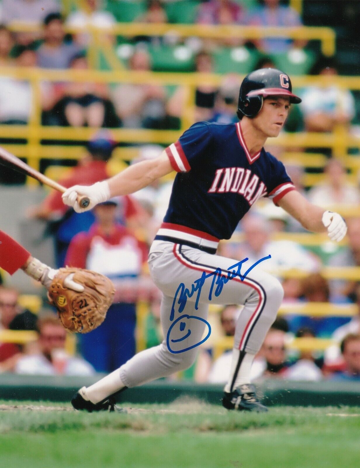 BRETT BUTLER CLEVELAND INDIANS ACTION SIGNED 8x10