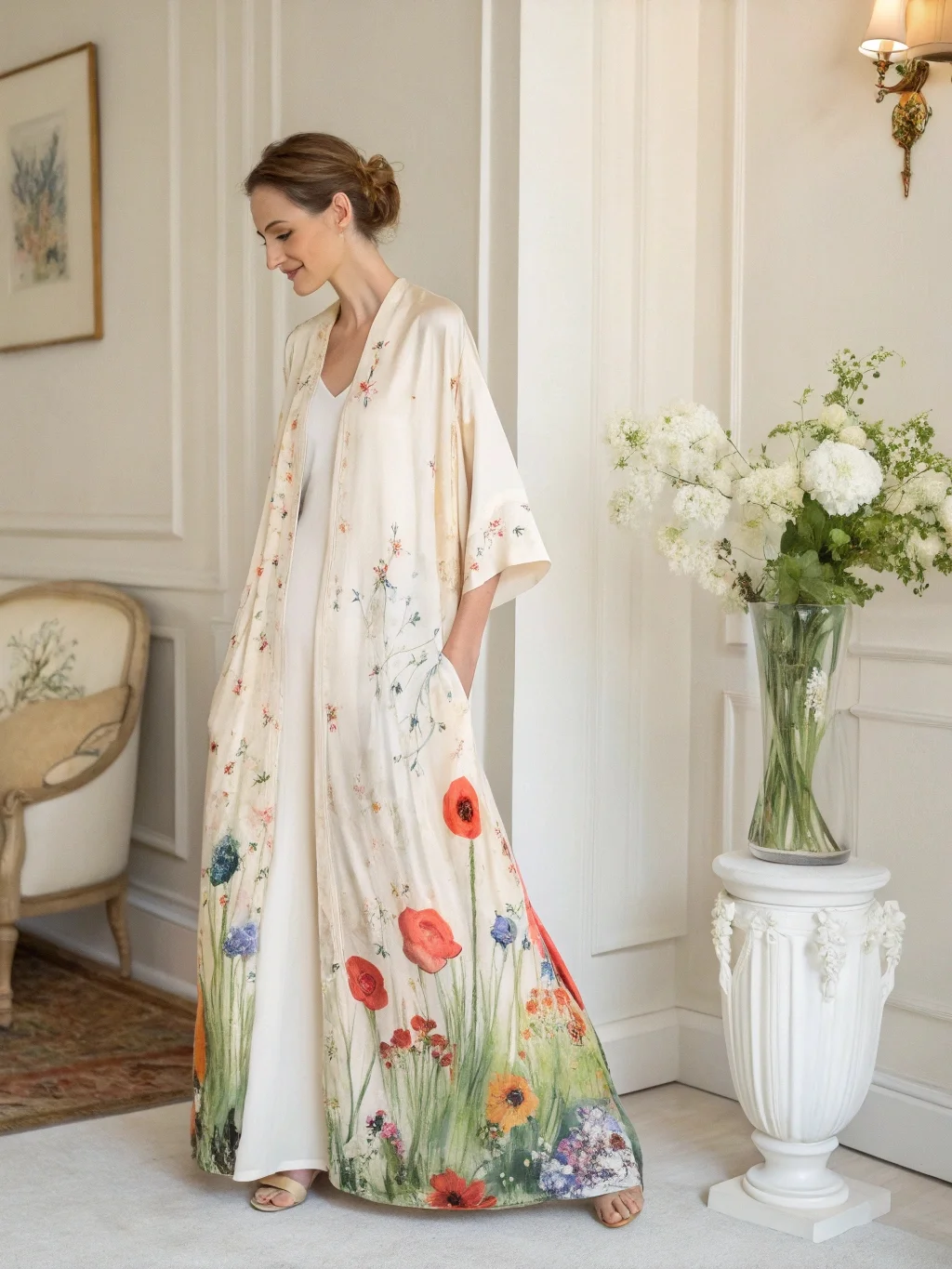 Beige Garden Cotton Cardigan Robe