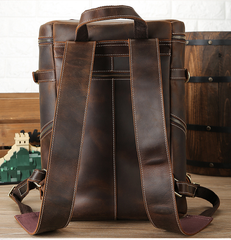 Back Display of Woosir Mens Vintage Leather 15.6 Inch Laptop Backpack