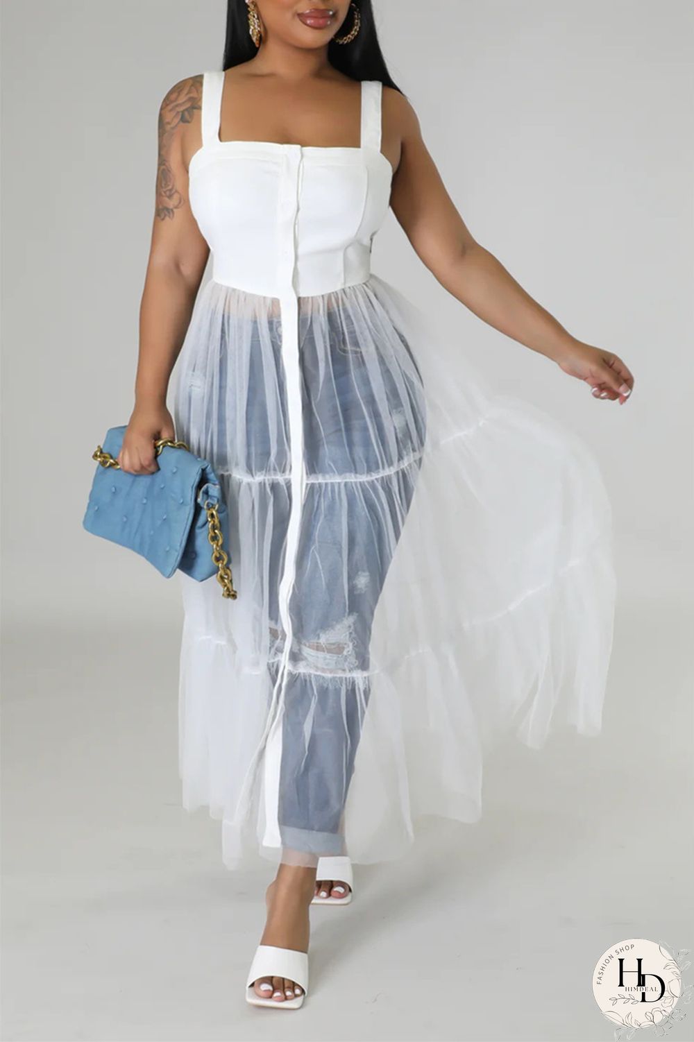 Yellow Casual Simplicity Solid Patchwork Fold Mesh Spaghetti Strap High Waist Tops