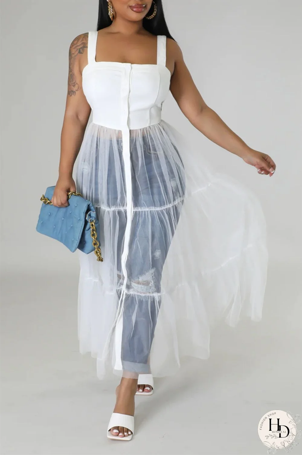 Yellow Casual Simplicity Solid Patchwork Fold Mesh Spaghetti Strap High Waist Tops