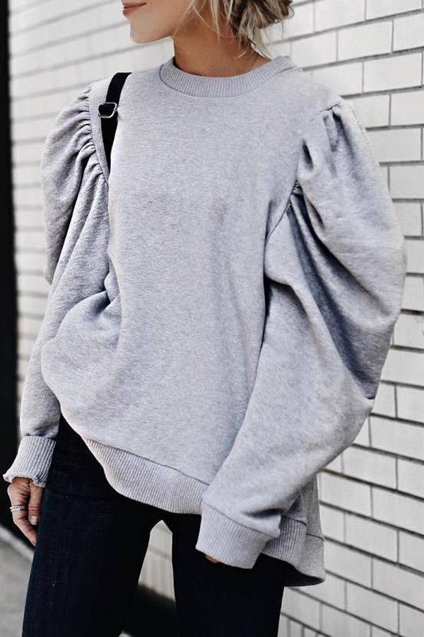 Loose Solid Color Long-sleeved Sweatshirt P13394