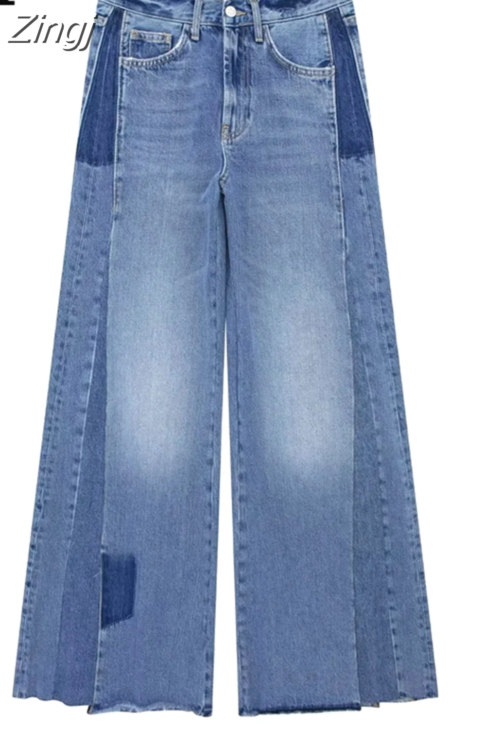 Zingj Blue Wide leg Jeans For Women Patchwork Denim Pants Woman Fashion Streetwear Baggy Pants Woman Mid-Waist Woman Trousers
