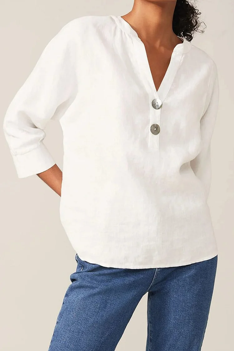 Solid Linen 3/4 Sleeve Tops