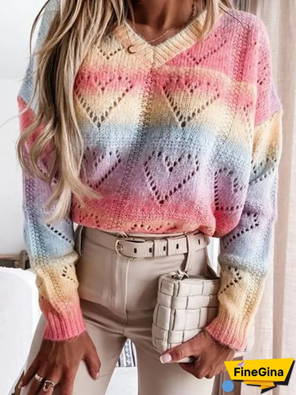 Casual Rainbow Color Pullover Sweater P10585