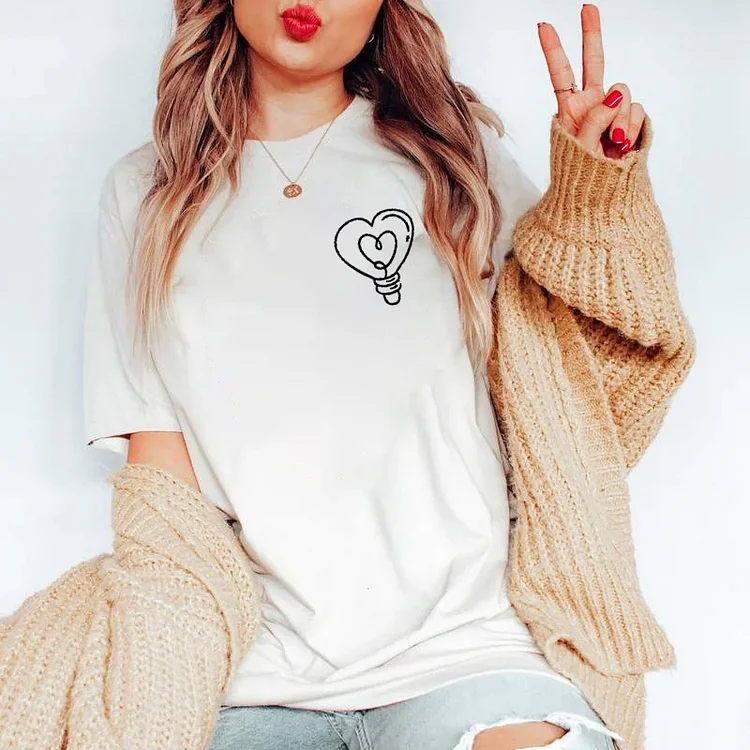 Couple Heart Love T-shirt Gift, Heart Lightbulb Printed On The Left Chest, Valentine's Day Gifts, Anniversary gift