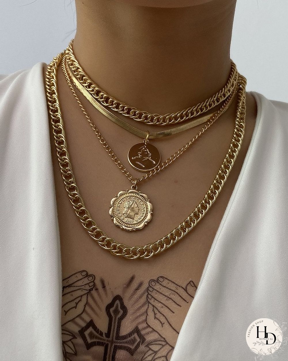Soild Color Hip-hop Metalic Round Lace Tag Chain Necklace