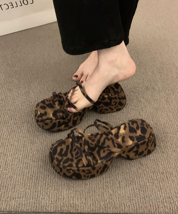 VCSHOES Platform Leopard Slide Sandals Peep Toe