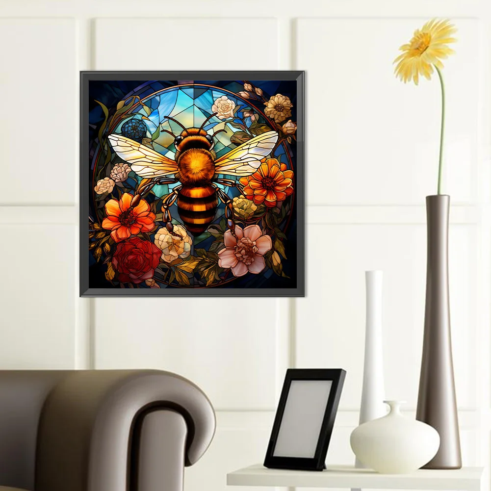 Diamond Painting - Full Round Drill - Stained Glass Flower Bee(Canvas|40*40cm)