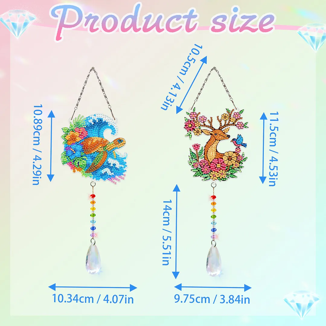 2Pcs Sea Turtles and Elk DIY Double-Sided Diamond Painting Hanging Kits Diamond Painting Suncatcher Craft Kit for Home Garden Wall Decor Gift