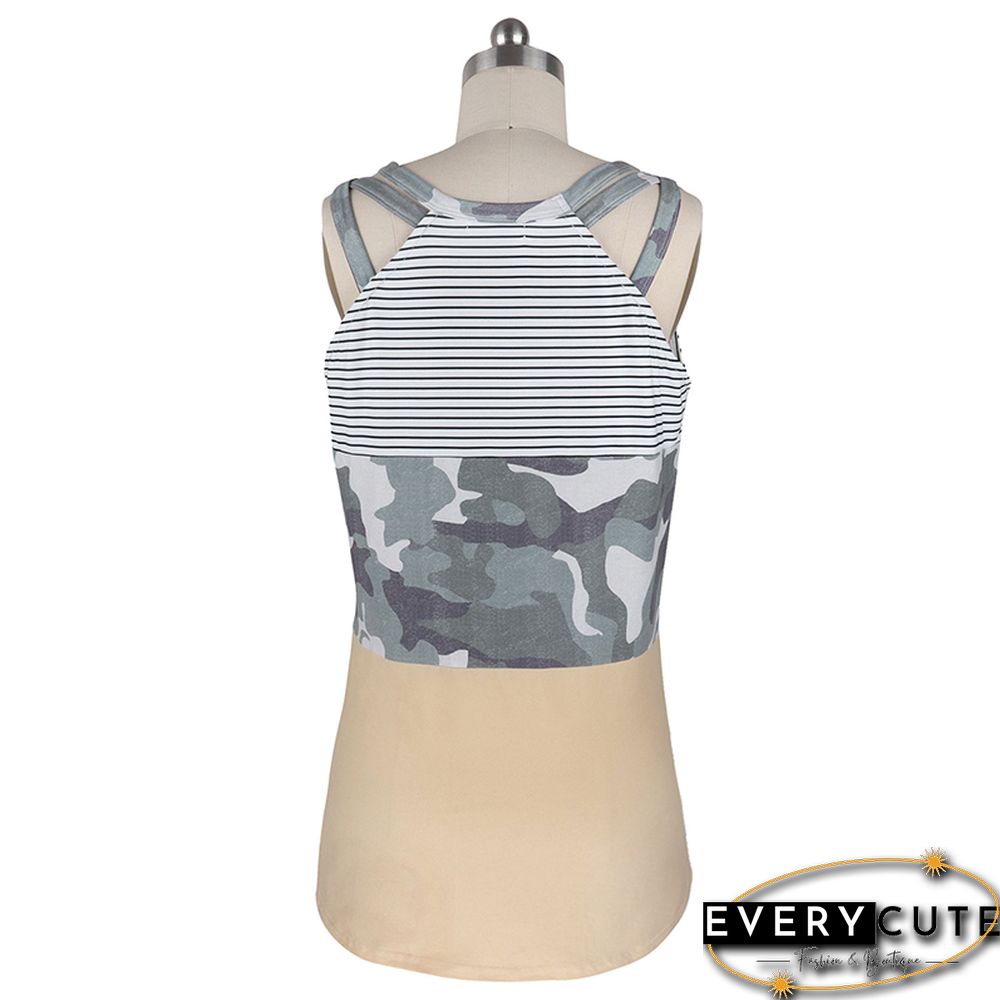 Yellow Colorblock Camo Tank Tops