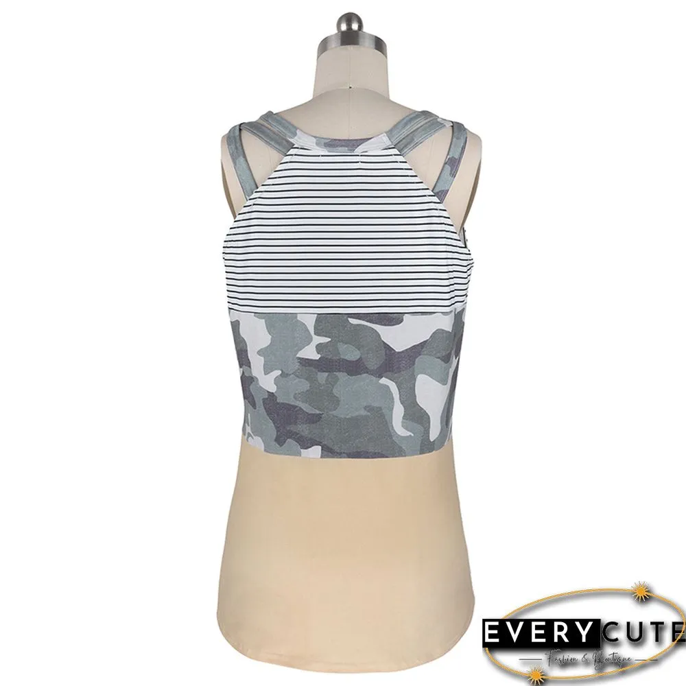 Yellow Colorblock Camo Tank Tops