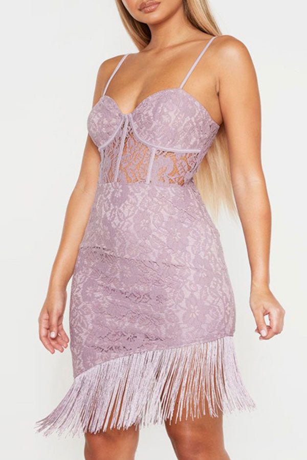 Tassel Lace Spaghetti Straps Dress - Life is Beautiful for You - SheChoic