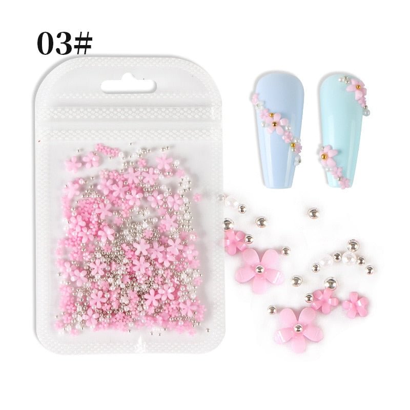 1 Bag Acrylic Flower Nail Art Decoration Mixed Size White Black Rhinestones Silver Gem Manicures Tool For DIY Nail Design