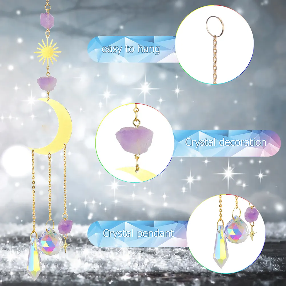 Crystal Wind Chime Star Moon Prism Hanging Pendant Home Garden Decor (F)