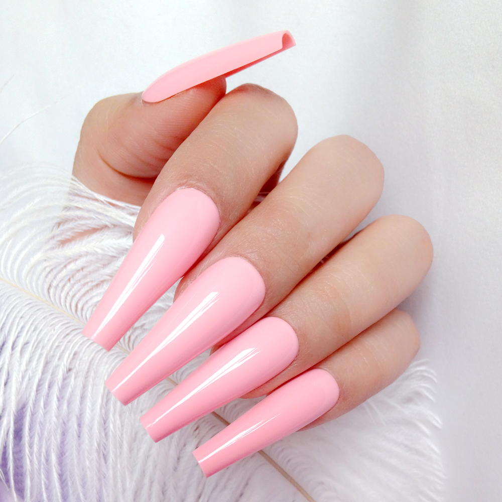 48Pcs Shiny White Woman False Nails With Glue Acrylic Press On Fake Nails Long Ballerina Coffin Shaped DIY Manicure Finger Tips