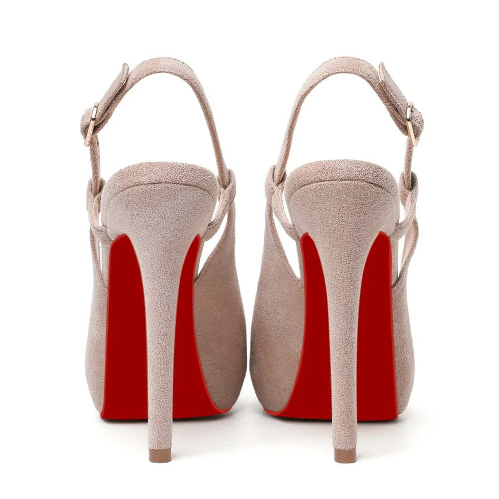 120mm Red Bottom Slingback Sandals Peep Toe Platform Stilettos Black Suede Heels-MERUMOTE