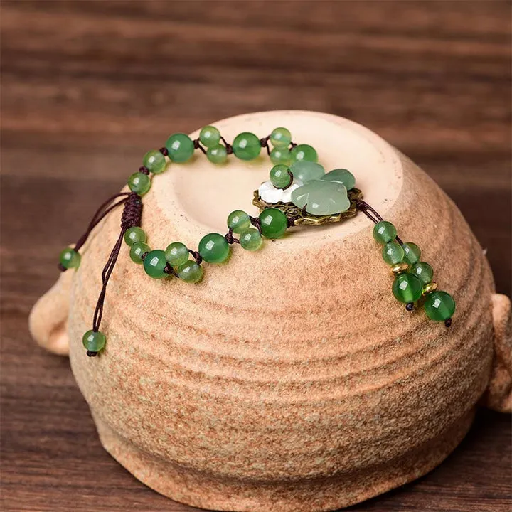 Dangling Flower Natural Green Jade Luck Bracelet