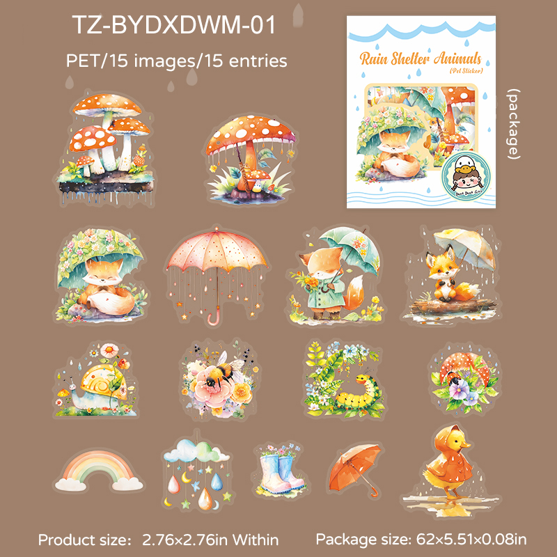 PET Sticker - Rain Shelter Animals Series Kawaii Flower Rain Bow 