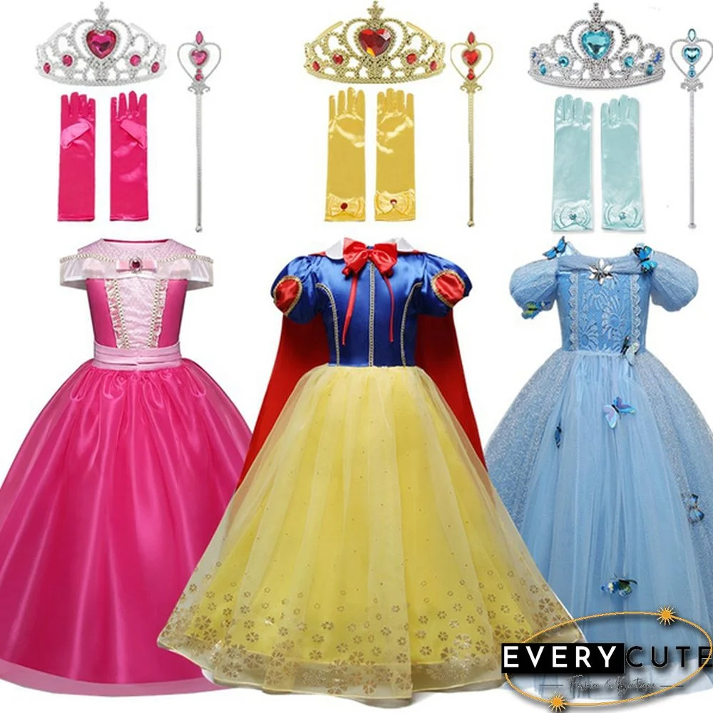 17 Styles Fancy Halloween Princess Cosplay Costume 4pcs Outfit with Accessories for 3-10 Years Kids Girls