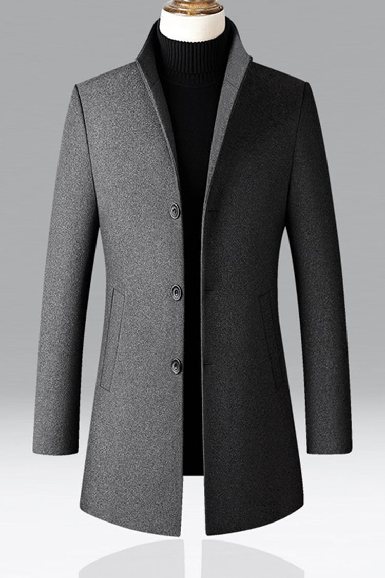 Tiboyz Stand Neck Single Breasted Woolen Coat