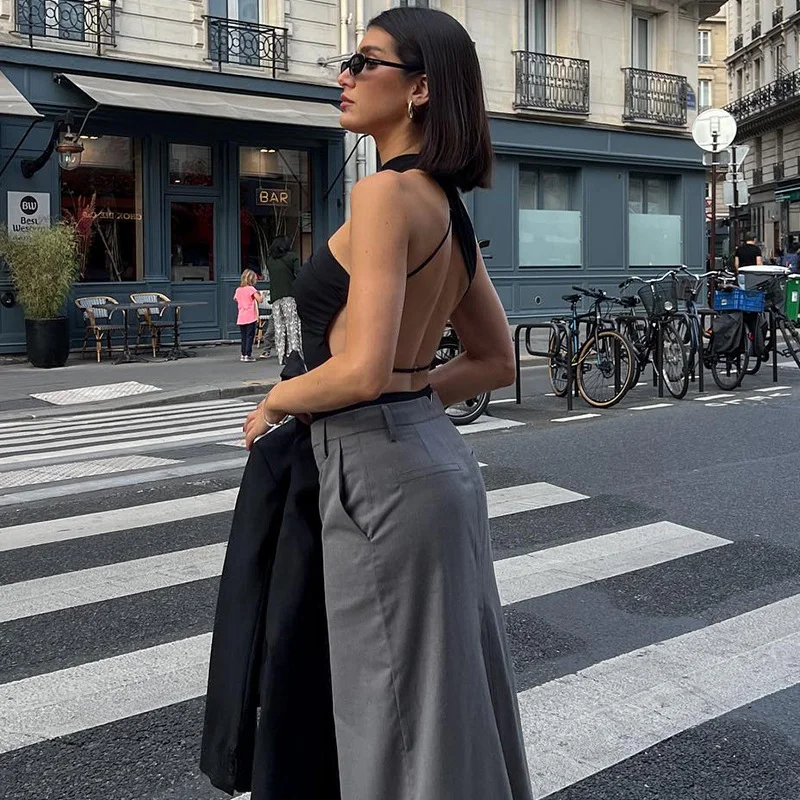 Uveng Uveng Women's Fall 2024 New Fashion Personality Hot Girl Street Wind Exposed Back Hollow Bottom Slim Jumpsuit