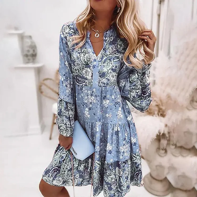Casual Elegant Loose V Neck Ruffle Mini Dress