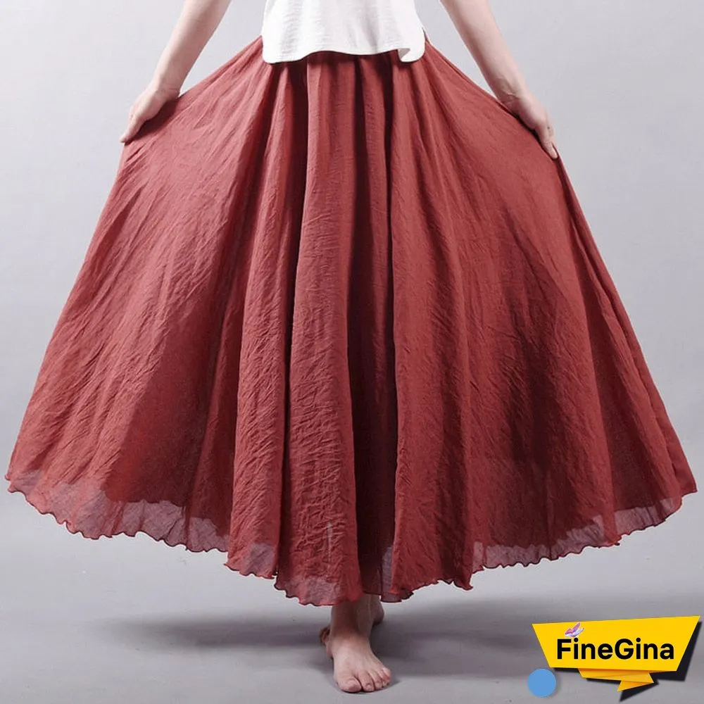 Women Linen Cotton Long Skirts Elastic Waist Pleated Maxi Skirts Beach Boho Vintage Summer Skirts Faldas Saia