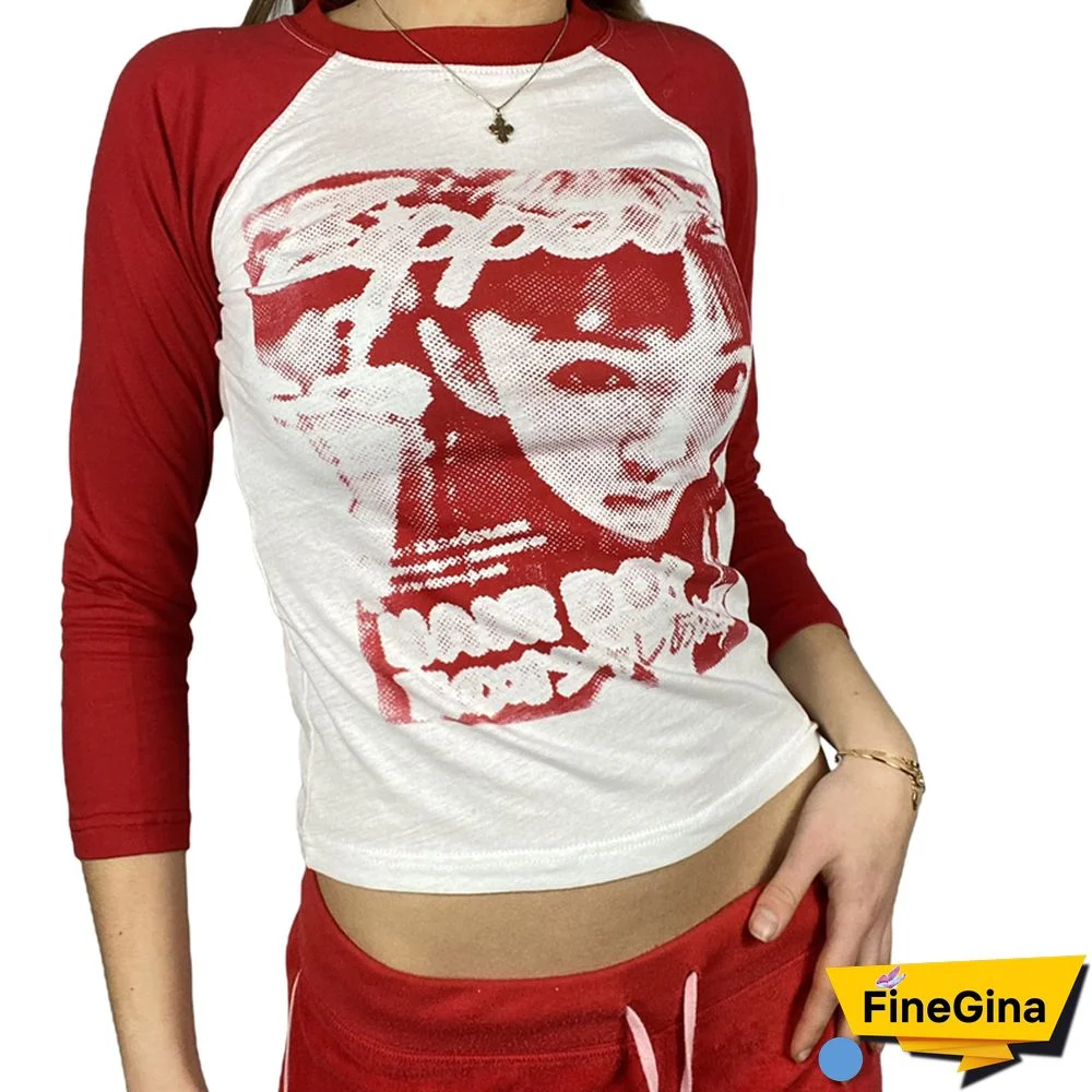 Gothic Portrait Print T-shirt Aesthetic Short Sleevle Sweats Tees Harajuku Streetwear White Crop Top Women Clothes