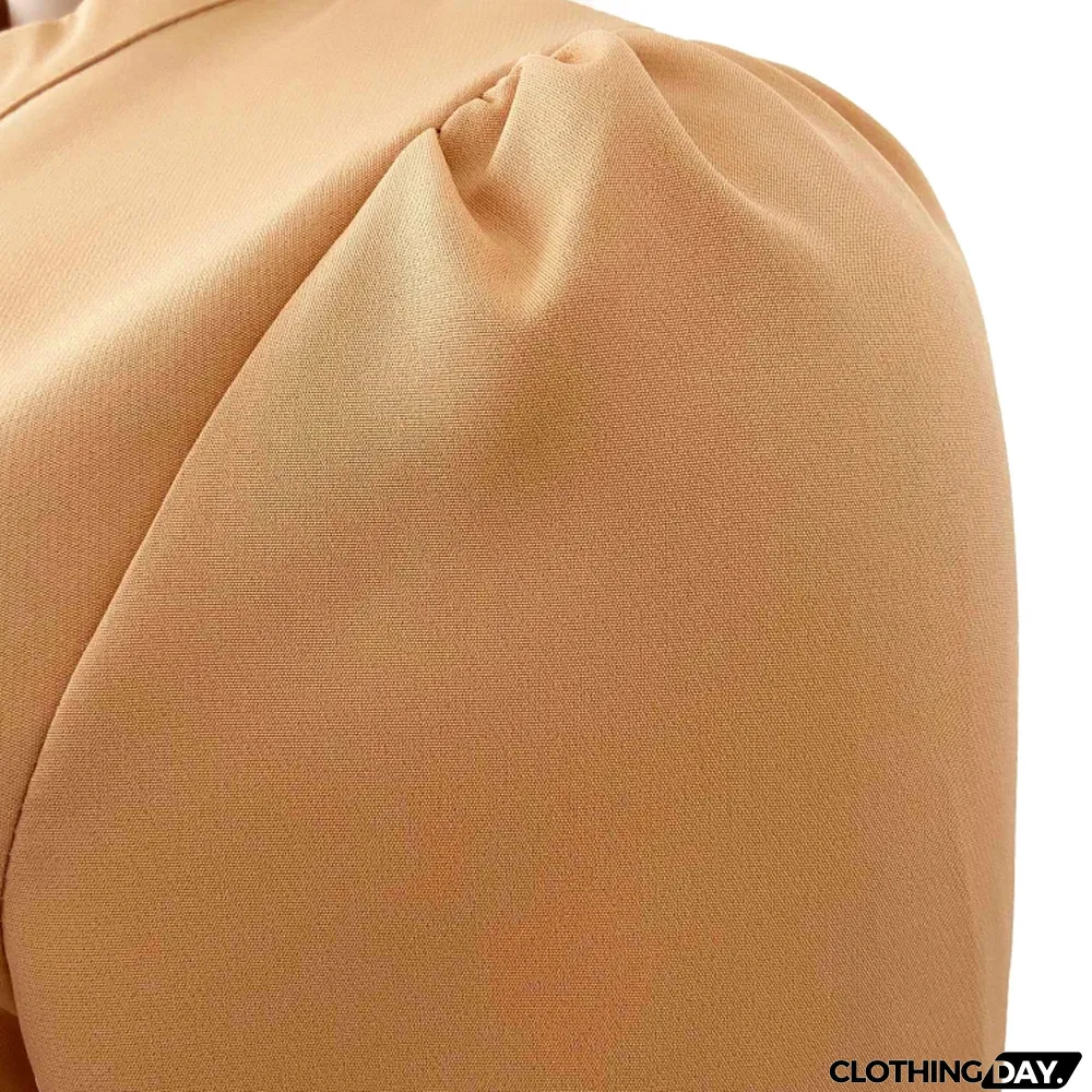 Autumn Professional Khaki Pleated Office Dress with Belt