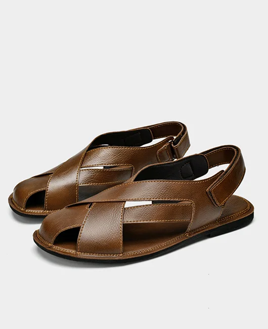 Casual Flat Slip On Leather Beach Sandals 