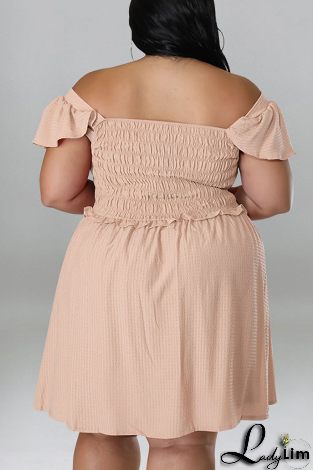 Pink Casual Sweet Solid Patchwork Fold Off the Shoulder A Line Plus Size Dresses