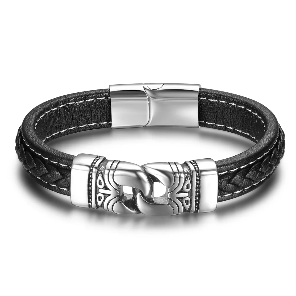 【Standard】Männer Armband Mode Verschluss Leder  Armband schwarz Geschenk für ihn Kettenmachen