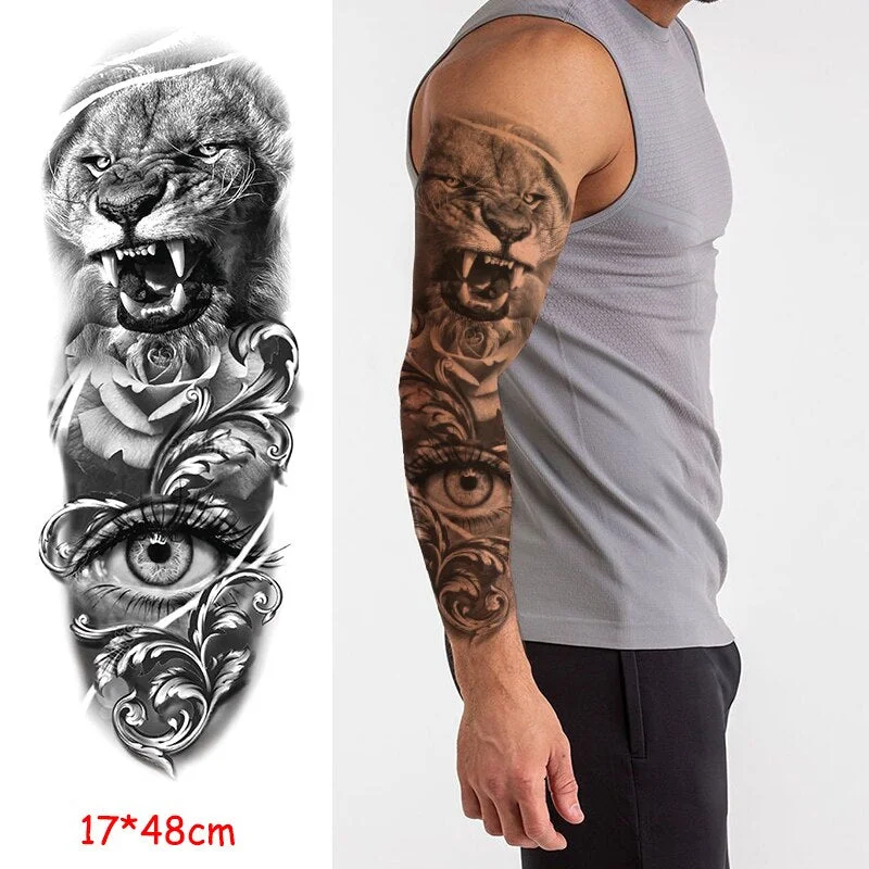 waterproof temporary tattoo sticker full arm lion king angel warrior lightning tree flower fake tatto flash tatoo to man woman