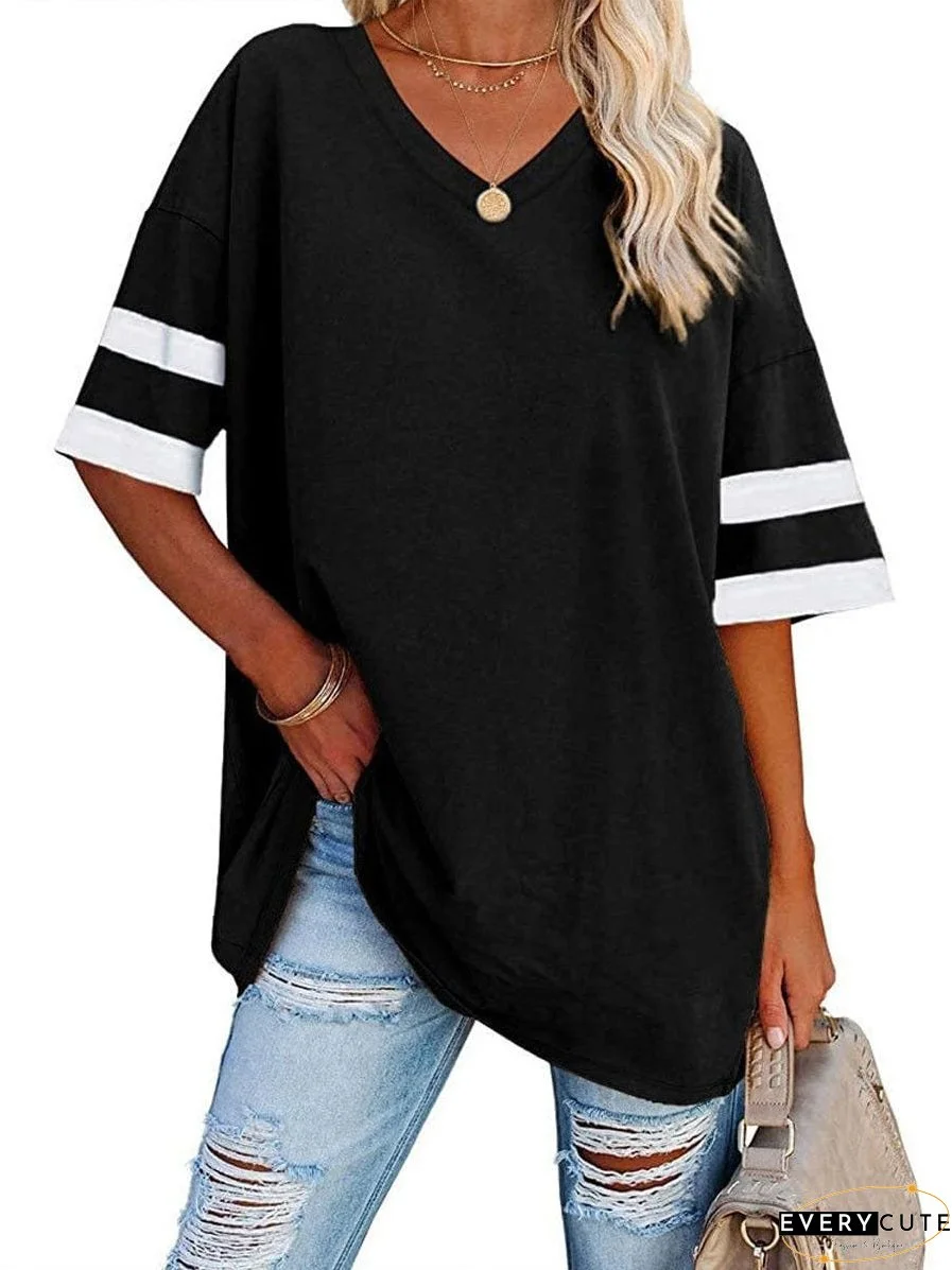 Color Block Striped Raglan Half Sleeve Tunic Top