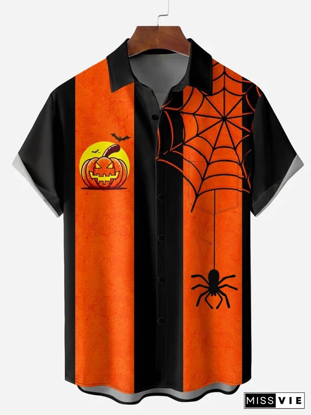 Fashion Halloween Pumpkin Demon Spider Print Short Sleeve Shirt