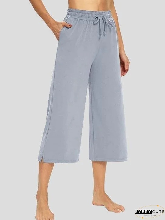 Casual Solid 3/4 Long Wide-leg Pants for Women