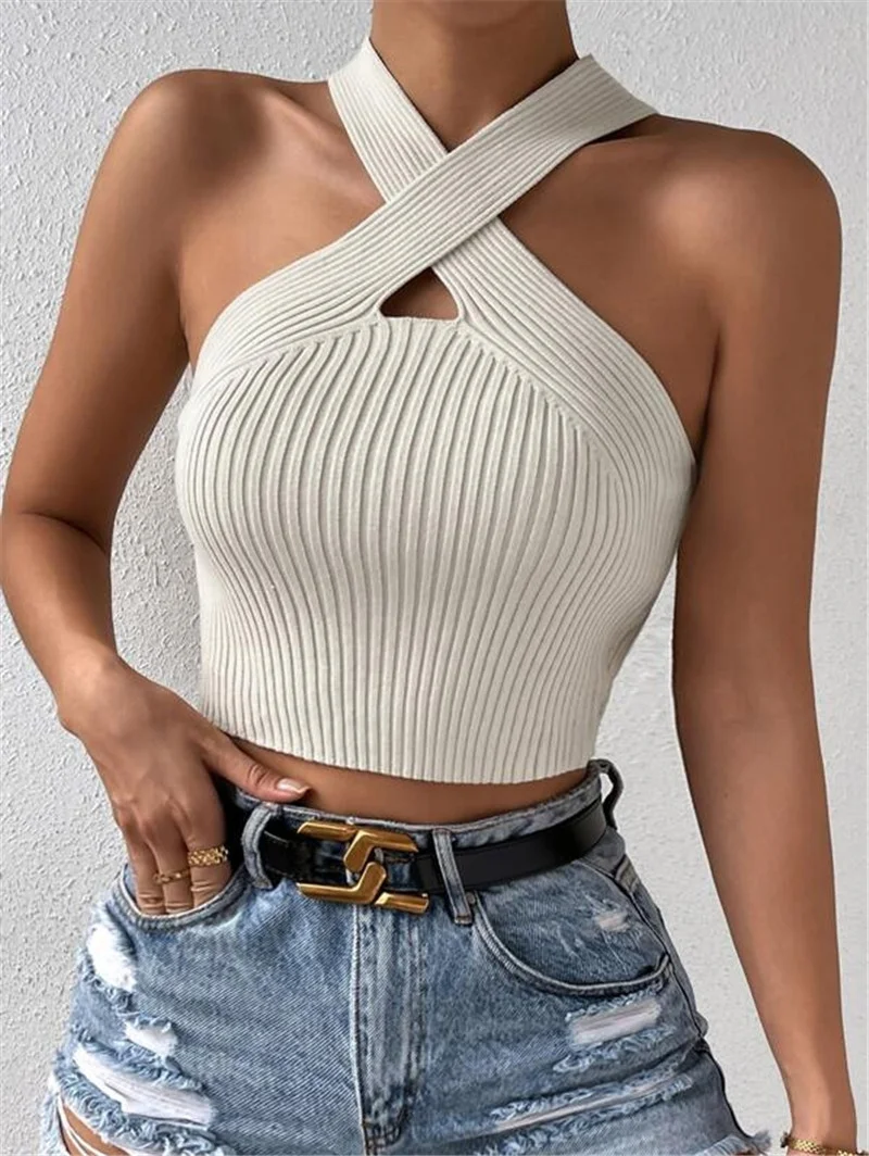 Athvotar Athvotar Women's New Slim Slim Cross Hanging Neck Knitted Sweater Vest Top