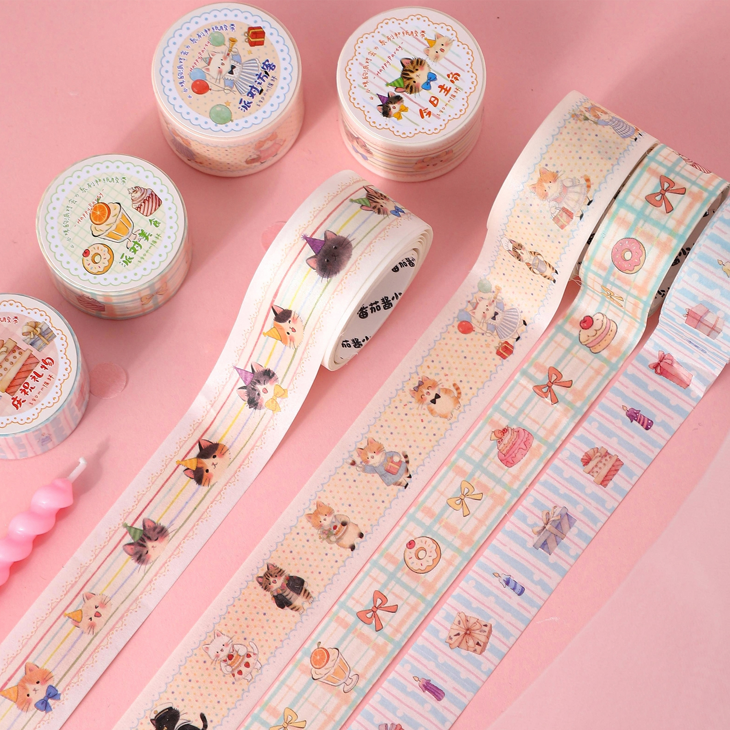 와시 테이프 - 미미의 파티 시리즈 귀여운 레이스 고양이 케이크