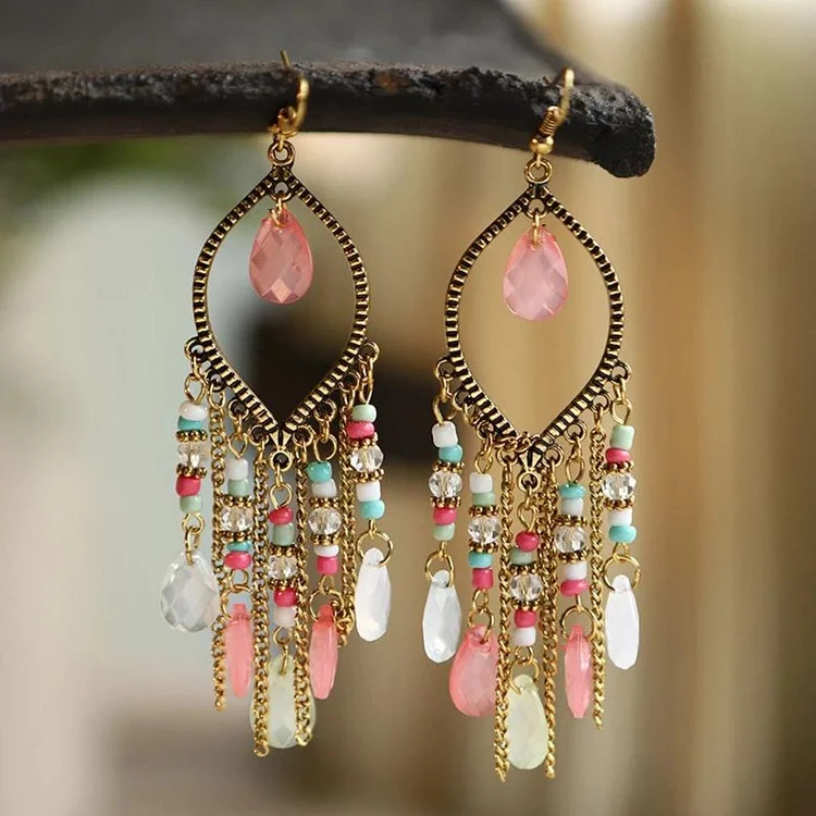 Pink  Boho Mandala Dangling Earrings