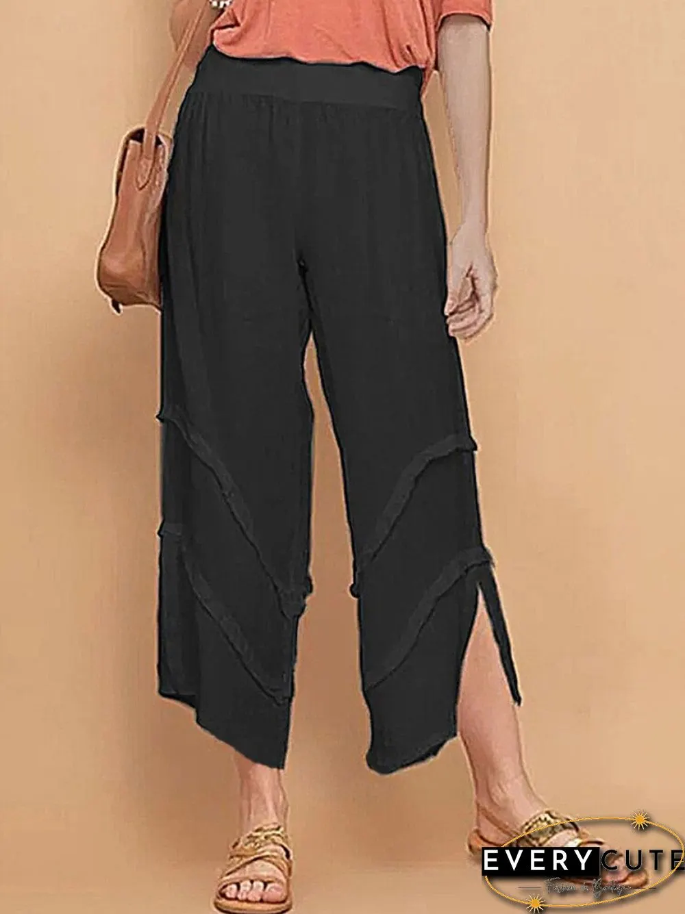 New Spring And Summer Thin Loose Casual Pants Solid Color Ruffled Cotton Linen Pocket Pants Women's Breathable And Comfortable