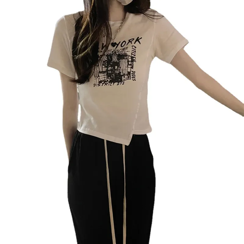 Brownm Brownm Girl Style Design Sense Short T-Shirt Summer 2024 New Irregular Chic Niche Ins Short Sleeve Shirt Women's Fashion