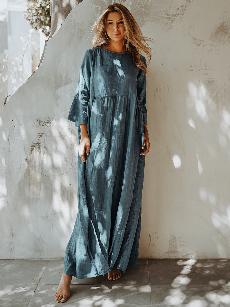 Linen Boho Printed Kaftan Maxi Dress