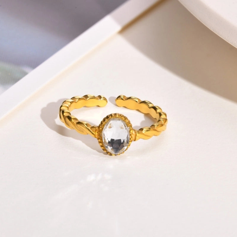 Fashion Oval 201 Stainless Steel Zircon Inlay Stainless Steel Rings