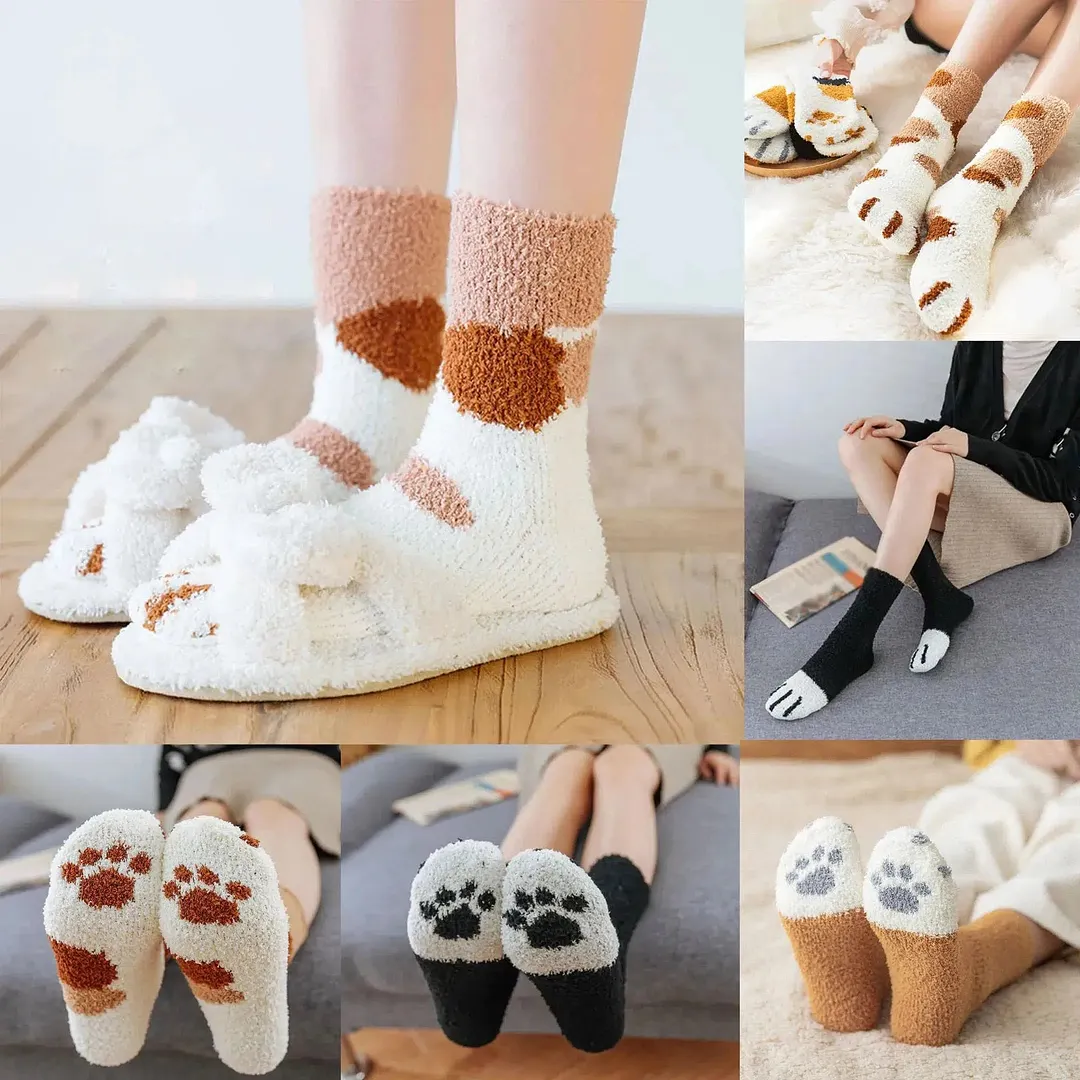 Brownm Paw Plush Socks