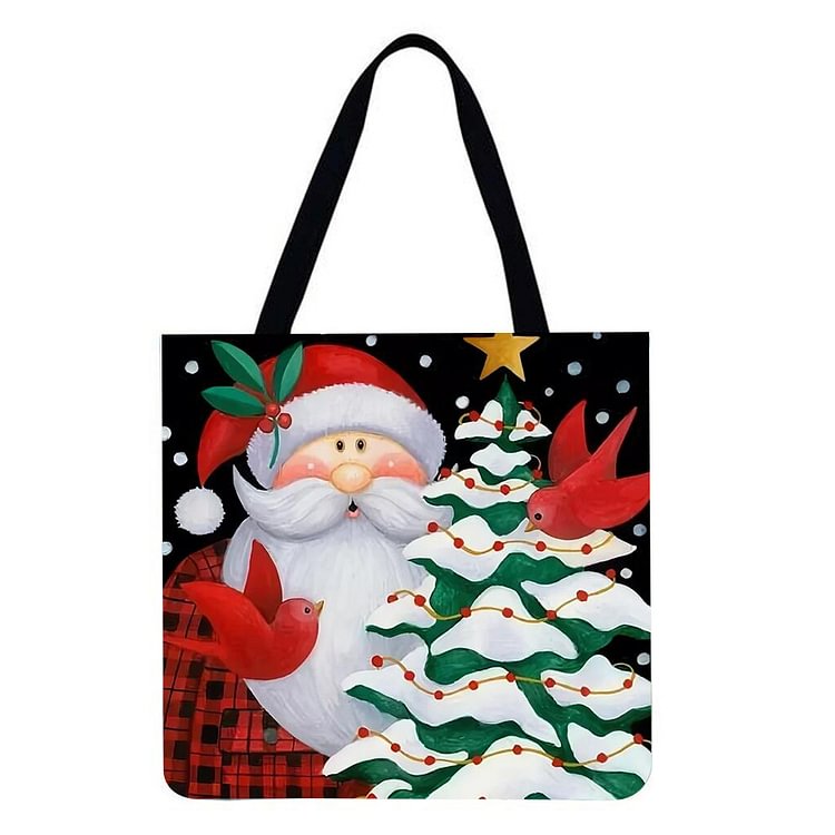 Christmas Cartoon Snowman And Santa - Linen Tote Bag