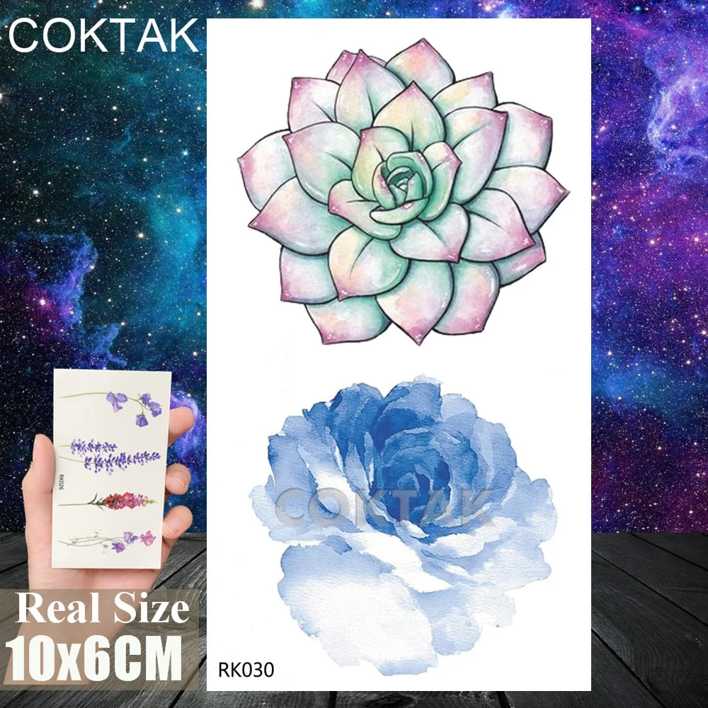Watercolor Flower Beauty Temporary Tattoos Sticker For Women Body Art Arm Tatoos Waterproof Tattoo Paper Fake Jewelry Tatoos