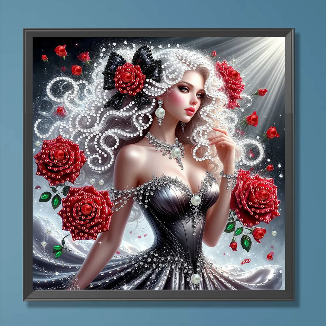 Rose Black Dress Beauty Special Shaped 5D DIY Partial Drill Diamond Painting Kits for Adults Beginners Home Decor Diamonds Dots Gem Art Kits 11.81x11.81inch