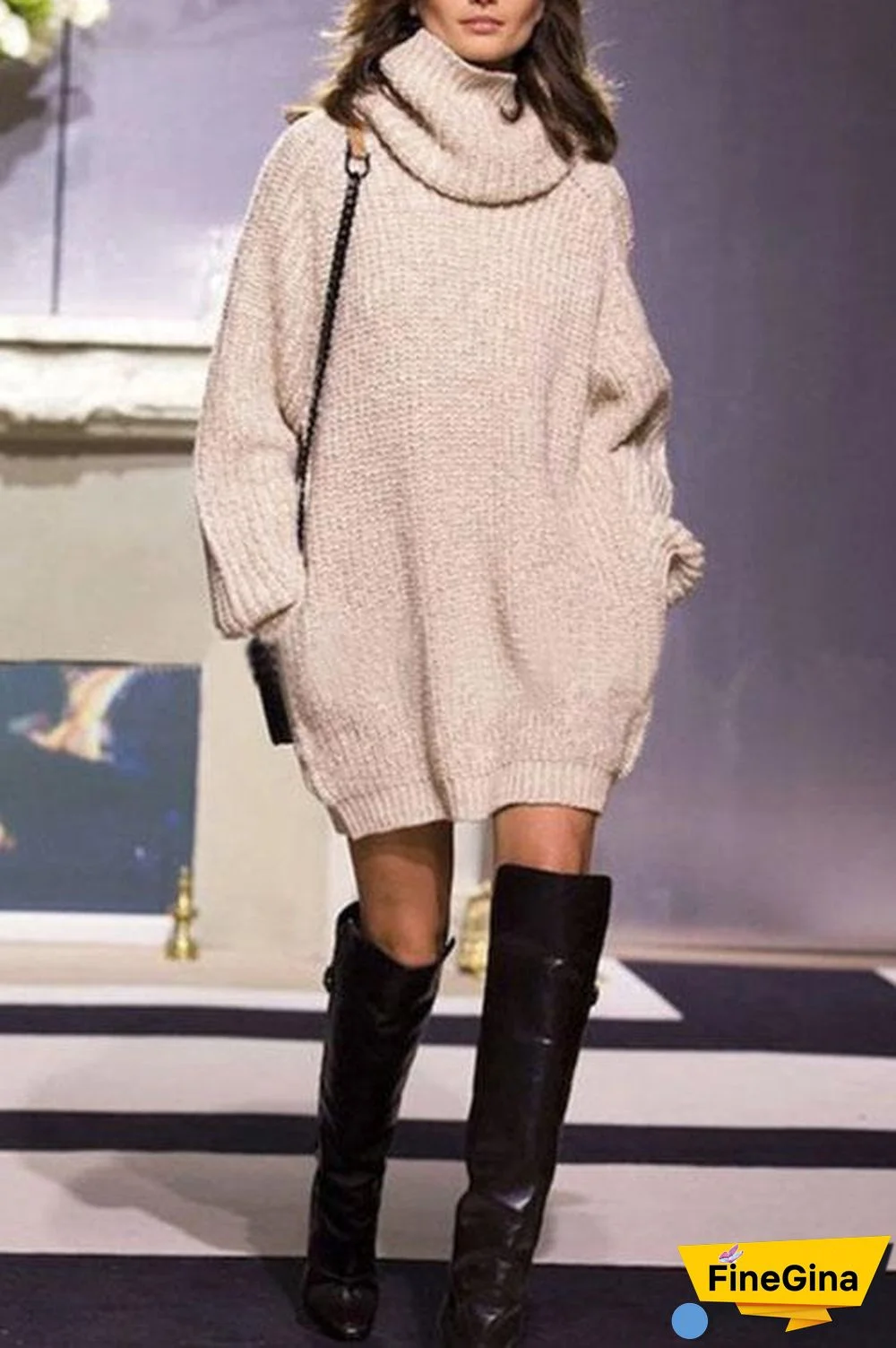 High Neck Loose Pocket Sweater